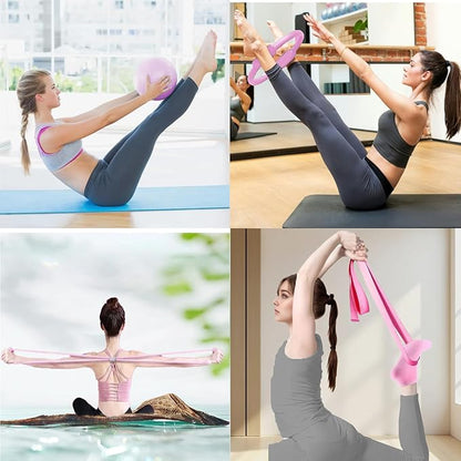 Pilates Kit for Home Workouts, Pilates Essential Kit 12-Piece -Home Pilates Workout Kit for Women with 12.6”Magic Circle, 9.8” Yoga Ball & 6 Resistance Bands for Stretching at Home Gym & Studio