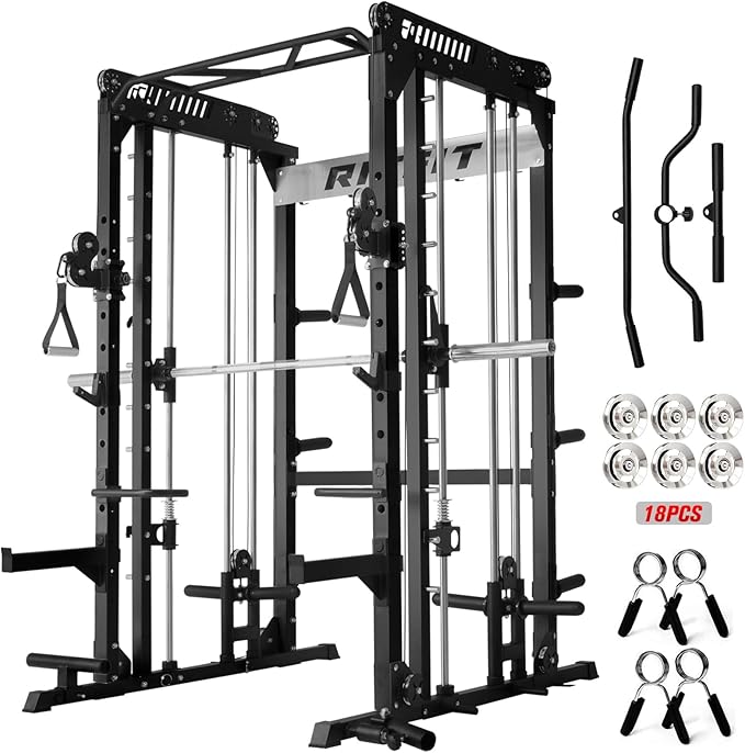 RitFit M1 Pro Smith Machine with Cable Crossover System, Multi-Function Squat Rack Power Cage for Home Gym, Power Rack and Packages