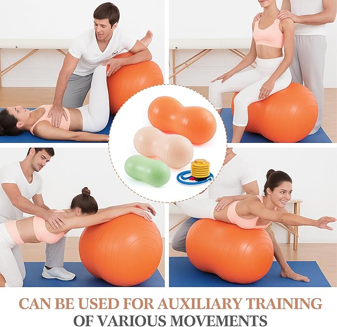 Jexine Peanut Ball for Kids Therapy - 3-Piece Anti-Burst Set, Yoga Balance Exercise Ball for Pregnancy & Home Gym, Includes 1 Pump & 3 Size Options