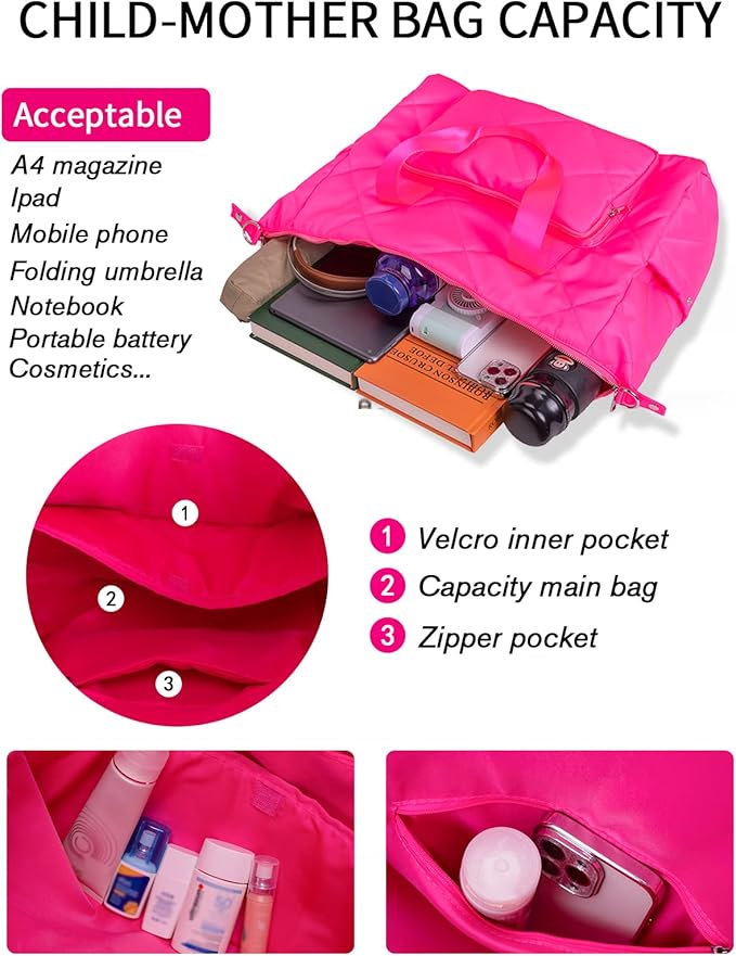 Hot Pink Gym Bag for Women, 18 Inch Lightweight Puffy Carry On Duffel Bag for Travel Sports Yoga, Water Resistant