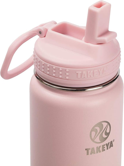 Takeya 22 oz Actives Stainless Steel Water Bottle with Straw Lid – Leakproof, Double-Wall Insulated, Keeps Drinks Cold 24 hrs/Hot 12 hrs, BPA-Free, Powder-Coated, Gym & Travel, Blush