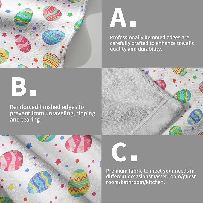 Easter Colorful Egg Towel 2 Pack 14"x28" Happy Holiday Decorative Kitchen Towels Spring Dish Finger Towels for Kitchen Bathroom Shower Hotel Gym