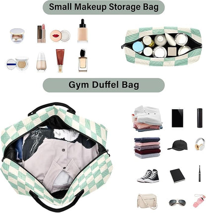senya Weekender Bags Travel Duffel Gym Bag Mint Cream Checkerboard Carry on Overnight Tote Bag with Toiletry Bag for Airplane Travel Trip Gym Yoga, g366833926p1006c1071s2442