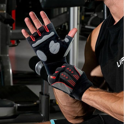 Workout Gloves for Men Women, Breathable Weight Lifting Gloves with Wrist Wraps Support for Gym, Exercise, Training and Fitness, Fingerless, Padded Full Palm Protection