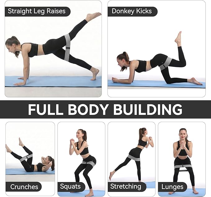 Fabric Resistance Bands for Working Out, 3 Levels Non-Slip Booty Bands for Glutes and Legs, Cloth Exercise Bands Sets with Carry Bag & Workout Guide, Light/Medium/Heavy (Light Grey/Grey/Black)
