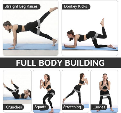 Fabric Resistance Bands for Working Out, 3 Levels Non-Slip Booty Bands for Glutes and Legs, Cloth Exercise Bands Sets with Carry Bag & Workout Guide, Light/Medium/Heavy (Light Grey/Grey/Black)