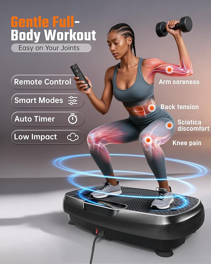 Vibration Plate Exercise Machine for Weight Loss and Lymphatic Drainage - 330lb Vibrating Platform for Home Gym Workout with Speaker, Full Body Shaker Fitness Equipment with 2 Bands for Women and Men