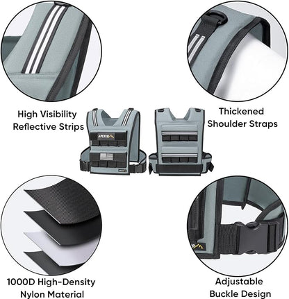 APEXUP Adjustable Weighted Vest Men 20lbs/30lbs/40lbs Weights with Reflective Stripe, Weight Vest Woman Workout Vest for Strength Training Running Walking