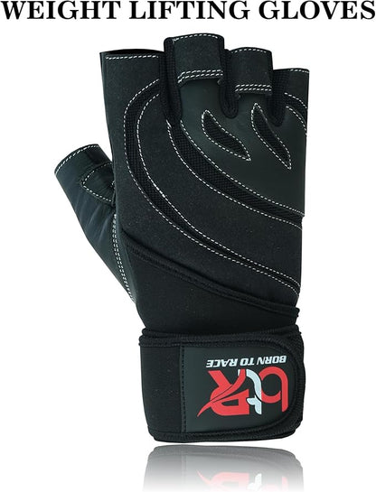 Weight Lifting Leather Padded Gloves for Men and Women Fingerless Body Building Long Wrist Support Training Gym Exercise Powerlifting Gloves Unisex Design