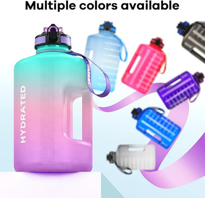 Gallon Sport Water Jug with Time Marker and non-slip handle, Sports Motivational Water Bottle, Wide Mouth with Easy Clean Brush for Outdoor, Fitness, Gym