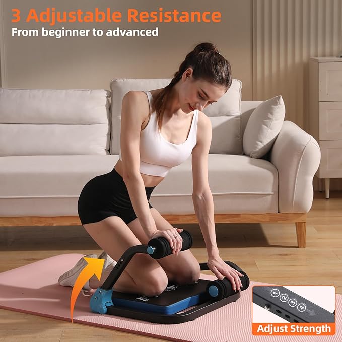 Ab Machine with Resistance Bands for Abdominal Exercise - 3 Levels Adjustable Sit-Up Exercise Equipment for Home Gym, Core & Full Body Workout