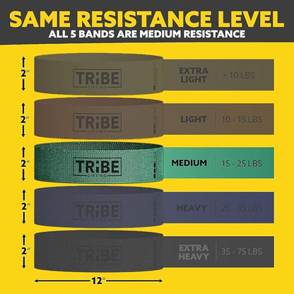 Tribe Lifting Fabric Resistance Bands for Working Out - 5 Exercise Bands Set for Legs and Glutes - Booty Bands for Women and Men - Thick Cloth Workout Bands for Physical Therapy, Hip Training