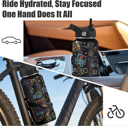 Gamer Water Bottle 32oz - Insulated Stainless Steel with Straw, Leak Proof Lid - Ideal Gaming Gifts for Kids Boys Teens - BPA-Free Sports Bottle for School, Travel & Gaming