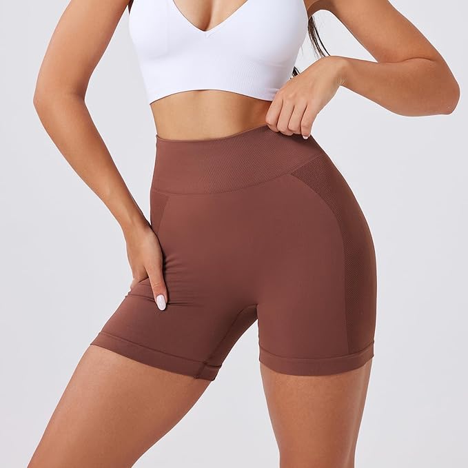Evercute Women's Gym Shorts 3/4 Pack Seamless Scrunch Butt Lifting Workout Shorts 5" Tummy Control Ruched Booty Yoga Short