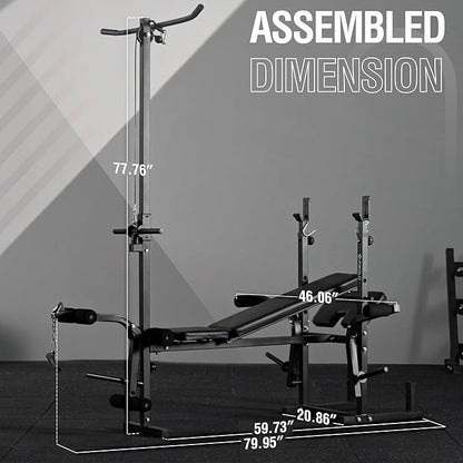 Mikolo 8 in 1 Olympic Weight Bench Set with Leg Extension and Leg Curl, Multi-Function Bench Press Set with Preacher Curl Pad and Chest Fly, Full-Body Strength Training Equipment
