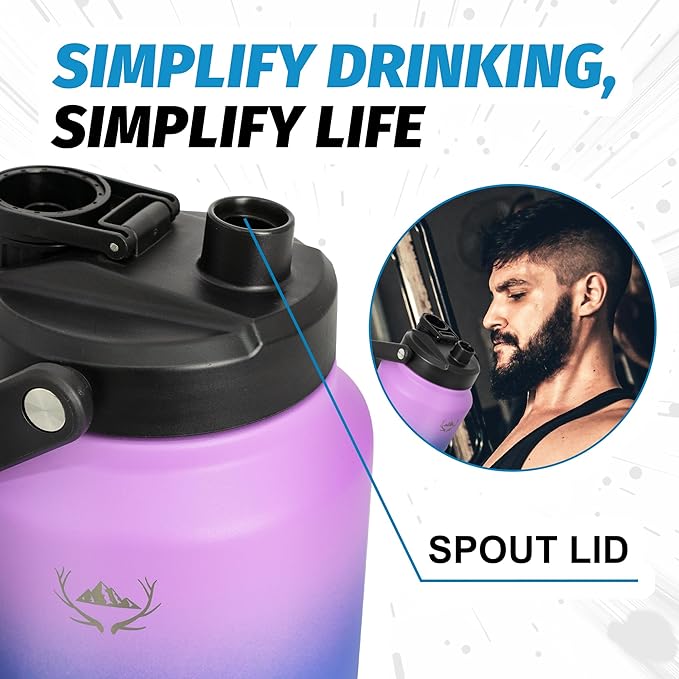 NATURE PIONEOR 84 oz Insulated Water Bottle - Double Vacuum Stainless Steel Water Jug with Holder/Carrier, Wide Mouth, Outdoor Sports, Hiking, Camping, Gym