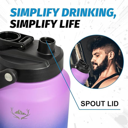 NATURE PIONEOR 84 oz Insulated Water Bottle - Double Vacuum Stainless Steel Water Jug with Holder/Carrier, Wide Mouth, Outdoor Sports, Hiking, Camping, Gym