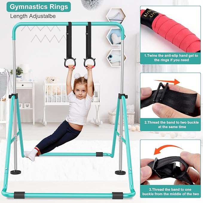 Gymnastic Bars for Kids with Adjustable Height, Folding Gymnastic Training Kip Bar, Expandable Horizontal Bar for Home