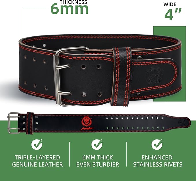 Weight lifting Belt (6mm Thick) - Genuine leather, offering back support. Double-pronged buckle, ideal for weightlifting, powerlifting, squats and deadlifts