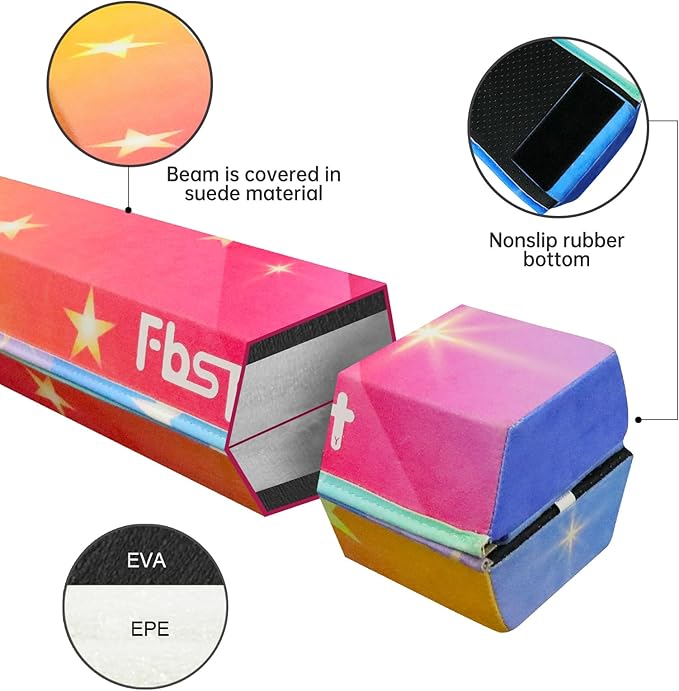 FBSPORT 8ft/9ft/9.5ft Balance Beam Folding Gymnastics Beam Foam Balance Floor Beam Equipment for Kids Adults, Suede Cover Anti Slip Base with Carry Bag for Home School Gym Training