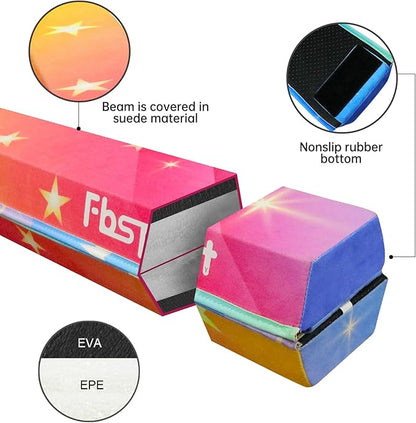 FBSPORT 8ft/9ft/9.5ft Balance Beam Folding Gymnastics Beam Foam Balance Floor Beam Equipment for Kids Adults, Suede Cover Anti Slip Base with Carry Bag for Home School Gym Training