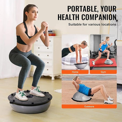 Half Exercise Ball Trainer 23 inch Balance Ball Trainer 1500lbs Capacity Stability Ball with Resistance Bands & Foot Pump, Strength Fitness Ball for Home Gym Full Body Workout