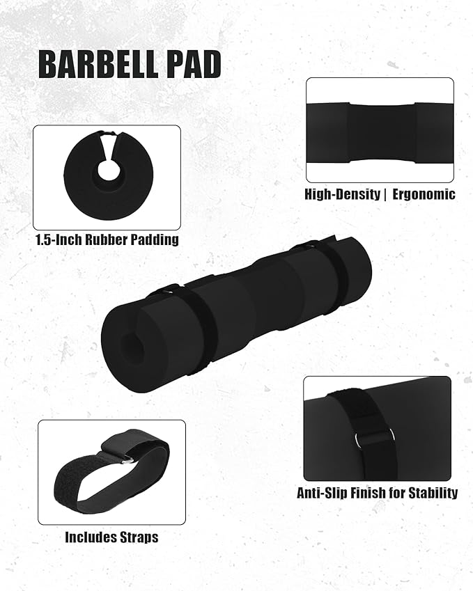 Garvee Barbell Pad, Hip Thrust Pad for Leg Training, Non-slip Thick Foam Squat Pad for Glute Support and Neck & Shoulder Protection with Two Straps, Fits All Olympic Barbell and Smith Machine