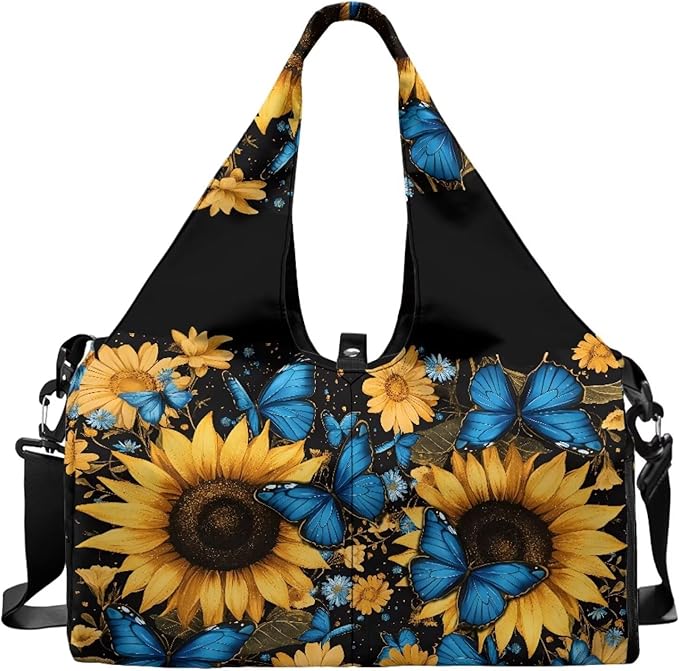 Gym Bag with Yoga Mat Holder Large Tote Bag With Multi Pockets for Women Men Dry Wet Separated Pocket Carryall Yoga Tote Bag for Pilates Travel Workout Office
