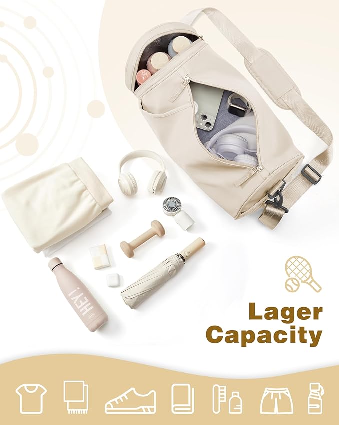 Small Gym Bag for Women, Waterproof Mini Duffle Bag Womens Spotrs Workout Bags Small Travel Duffel Bag with Wet Pocket Carry on Weekender Bags for Dance Swimming,Gym,Yoga,Fitness White
