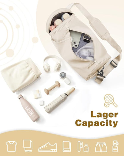 Small Gym Bag for Women, Waterproof Mini Duffle Bag Womens Spotrs Workout Bags Small Travel Duffel Bag with Wet Pocket Carry on Weekender Bags for Dance Swimming,Gym,Yoga,Fitness White