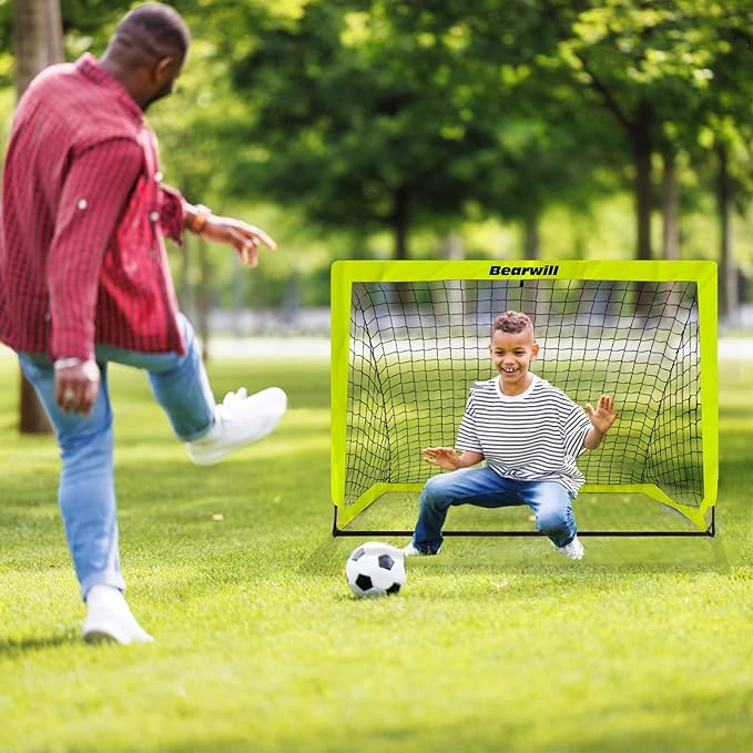 Bearwill Soccer Goal, Kids Soccer Goals for Backyard Set of 2, 4x3ft Portable Soccer Goal Pop Up Soccer Net, Kids Soccer Net Training Equipment with Soccer Ball, Ladder, Cones, Targets