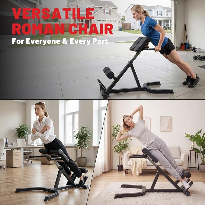 PAPABABE Roman Chair Back Extension Bench Machine, Hyperextension Bench with Durable High-Density Foam, Multi-Functional Bench for Full All-in-One Body Workout