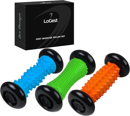 Logest Foot Massage Roller - for Trigger Point Therapy, Injury Rehabilitation & Deep Tissue Massage - Prevent Stiffness & Improve Strength - Silicon with Nodules (Orange - Blue - Green 3 Pack)