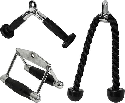 Valor Fitness Cable Machine Attachments - Tricep Rope, V-Bar, Single D-Handle, Rotating Straight Bar, Ankle Strap, Ab Crunch Harness, Triangle Chest Pull for Home Gym Equipment