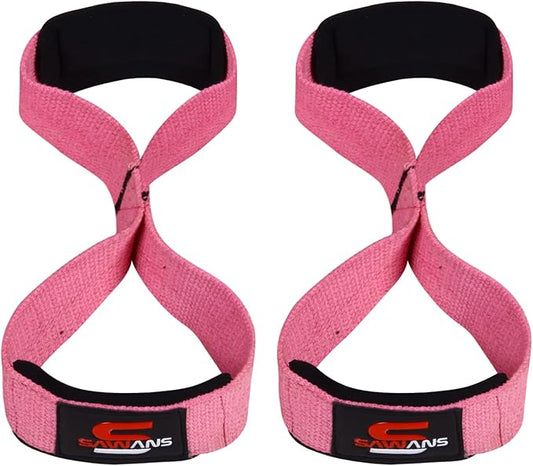 SAWANS Lifting Straps Padded Grip Figure 8 Wrist Straps Weight Heavy Duty Double Loop Bodybuilding Training Gym Straps Hand Bar Non Slip Deadlift Support Strong Cuffs Powerlifting