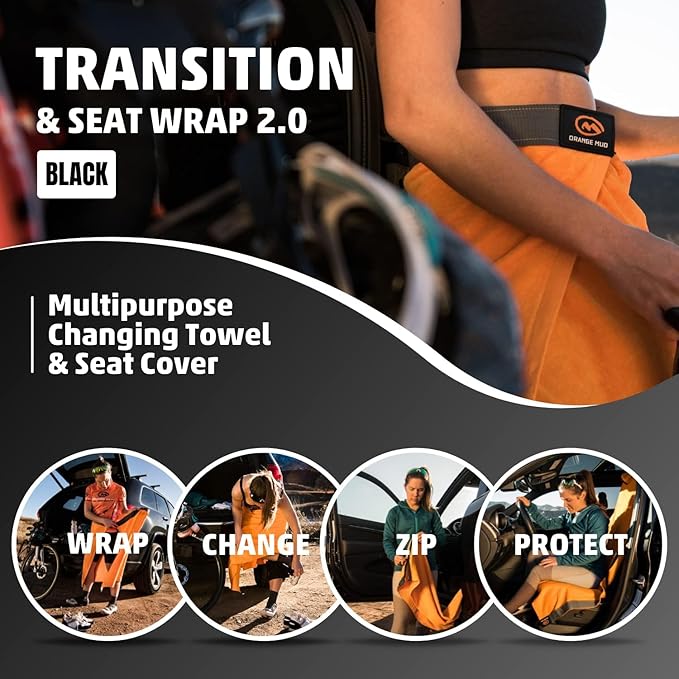 Orange Mud Transition & Seat Wrap V2.0, Automotive Seat Cover, Changing Kilt, and Multipurpose Towel (Black)