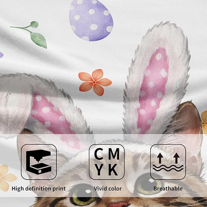 Easter Cat Hand Towels 2 Pack 14"x28" Pink Rabbit Ears Kitchen Towels Cat Bunny Eggs Dish Towels Spring Summer Holiday Finger Towels for Kitchen Bathroom Shower Hotel Gym