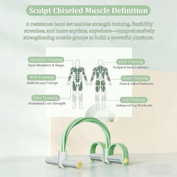 8 Tube Pedal Resistance Device, Enhance Synthetic Rubber Pedal Resistance Band with Handle for Arm/Abdomen/Waist/Leg Stretching & Shaping Exercises (Grayish Green)