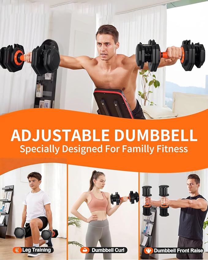 Adjustable Dumbbell Set, 10-in-1 25LB/55LB Ajustable Dumbbells with Safe Locking System, Enclosed Storage Tray, 1 Sec Fast Adjustment, Comfortable Non-Slip Textured Grip, Suitable for Home Gym Workouts Men and Women