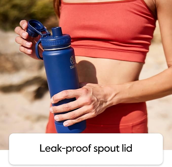 Takeya Actives Stainless Steel Water Bottle, Insulated Spout Lid, Keeps Drinks Cold 24 Hrs, Leakproof, Durable, Dishwasher Safe, Ideal for Gym, Travel, Fits Most Cup Holders, 22 oz/Midnight Blue