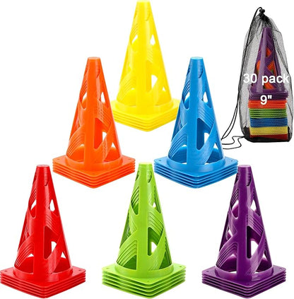 ZEAYEA 30 Pack Agility Training Sport Cone, 9 Inches Soccer Cones with Carry Bag, Basketball Training Cones for Soccer Football Basketball Speed Grab Drills and Training