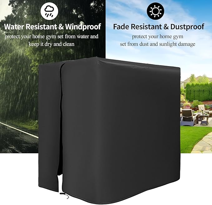 Protective Cover for Home Gym Set with Waterproof Zipper, 600D Oxford Waterproof& Dustproof Cover for Gym Station/Home Excersize Equipment Set- UV Resistant, Dustproof, 67"L x 41.3"W x 72.8"H, Black