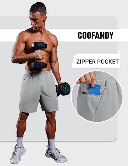 COOFANDY Mens Gym Athletic Shorts with Zipper Pockets Quick Dry 7" Workout Running Training Shorts