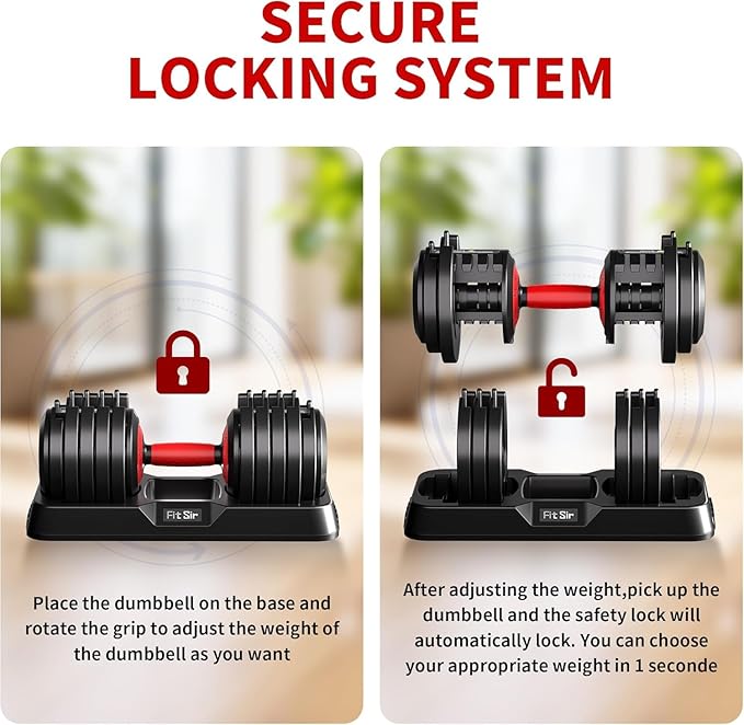 Adjustable Dumbbell Set, 10-in-1 25LB/55LB Ajustable Dumbbells with Safe Locking System, Enclosed Storage Tray, 1 Sec Fast Adjustment, Comfortable Non-Slip Textured Grip, Suitable for Home Gym Workouts Men and Women