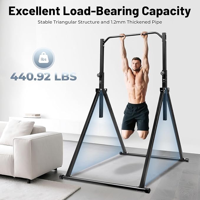 Pull Up Bar, 440lbs Triangular Pull Up Station, Adjustable Multifunction Dip Bar Stand Gym Strength Training Equipment w/Triangular Legs for Gyms Sports Centers & Home