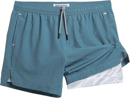 maamgic Mens Running Shorts with Compression Liner 5" Quick Dry Workout Shorts Anti-Chafe Gym Shorts 2 in 1 Athletic Shorts