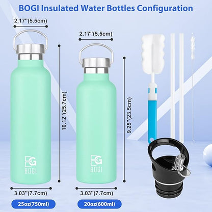 BOGI 20oz Insulated Stainless Steel Water Bottle with Straw and Handle - Leakproof, BPA Free for School, Fitness, Outdoor Sports - Mint