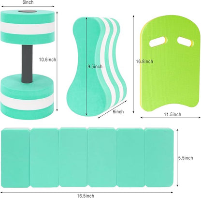 NEAGLORY 5 Pieces Water Aerobics Set, Aquatic Exercise Set Pool Fitness Equipment with Foam Dumbbell, Swim Kickboard, Pull Buoy, Aquatic Swim Belt for Water Workout