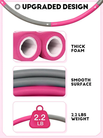 Weighted Exercise Hoop for Adults, 2.2lb Detachable Fitness Hoop, Adjustable Hoop with Jump Rope, Tape Measure and Carry Bag, Home Gym Workout