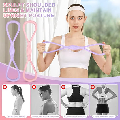Figure 8 Resistance Band: Resistance Bands with Handles for Working Out - 8 Shaped Resistance Bands for Women - Exercise Bands for Arms - Fullbody Yoga Pulling Rope